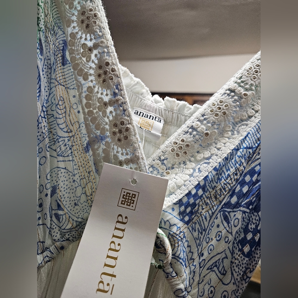 NWT Ananta White Boho Tiered Ruffle Tassel Maxi Dress - Picture 3 of 4